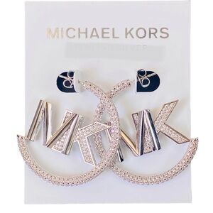 Michael Kors Silver Hoop Earrings Precious Metal Pave NWT